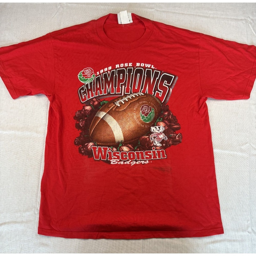 Vtg 1999 Wisconsin Badgers Tee Shirt Men's Red Rose Bowl - Size Large
